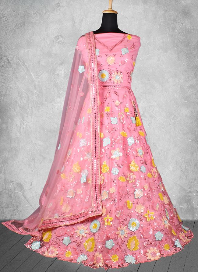 Net Pink Wedding Wear Sequins Work Lehenga Choli